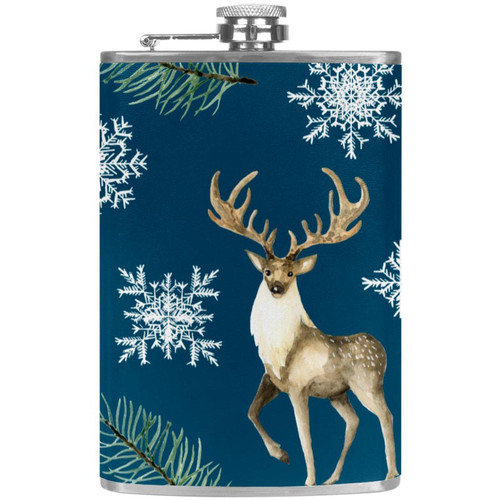 Deer Pattern Stainless Steel Flask Liquor Flasks 8oz Leak Proof PU Leather Heavy Duty Hip Set with Funnel