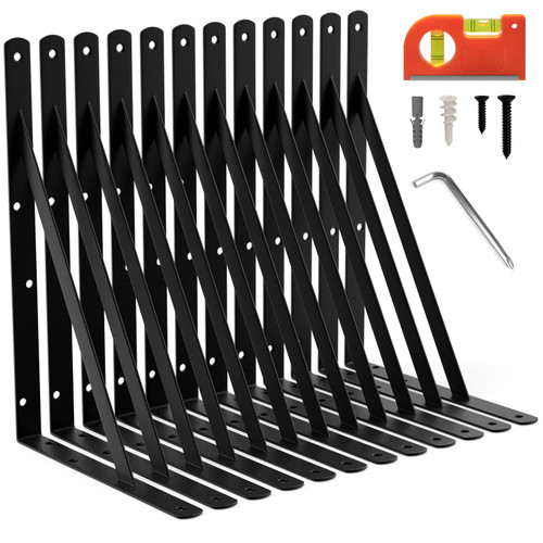 LEOPO 14 Inch Shelf Brackets & Supports, Large Wall Brackets for Garage Storage, Heavy Duty Shelf Support Angle Brackets, 90 Degree Triangle L Brackets, 12 Pack