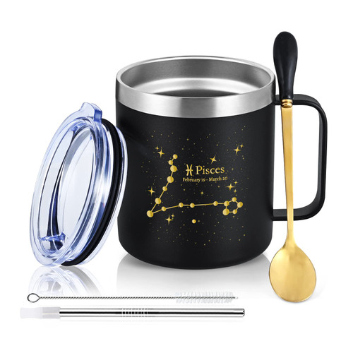 LiqCool Pisces Gifts for Women, Pisces Coffee Mug Zodiac Gifts, Astrology Gifts for Men, Constellation Mug, Pisces Birthday Gift for Women, Stainless Steel Cup with Lid Handle Spoon(12oz, Black) LiqCool Pisces Gifts for Women, Pisces Coffee Mug Zodiac Gifts, Astrology Gifts for Men, Constellation Mug, Pisces Birthday Gift for Women, Stainless Steel Cup with Lid Handle Spoon(12oz, Black)