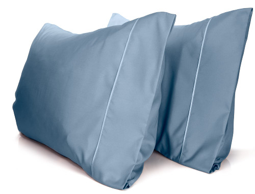 LuxClub Collection Pillowcases 2 Pack - Eco Friendly Wrinkle Free Cooling Pillow Cases with Satin Trim - Machine Washable Hotel Bedding Silky Soft - Light Blue Standard/Queen