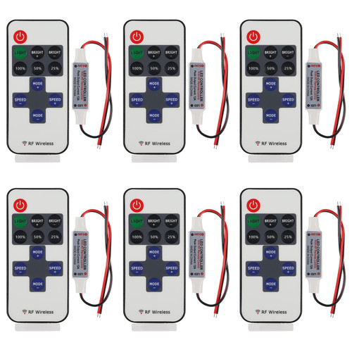 6PCS LED Remote Controller 11-Key RF Mini Wireless Remote Switch with DC 12V Connector for 5050 3528 5630 RGB Single Color LED Strip Lights Wireless Switch Dimmer Control