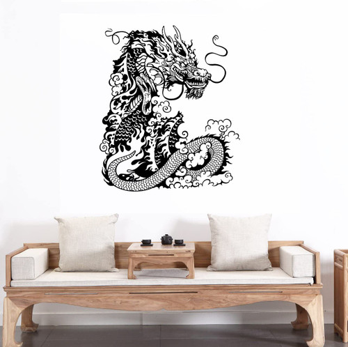 Large Vinyl Wall Decal Chinese Dragon Asian Style Home Decor Art Stickers Large Decor (ig4629) White