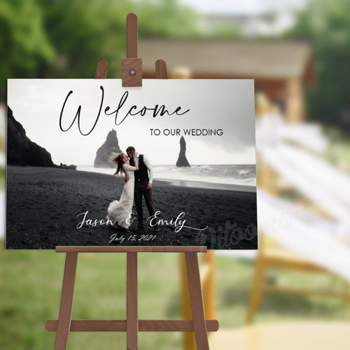 Personalized Photo Wedding Sign - Welcome to Our Wedding Editable Wedding Welcome Sign with Photo Display Date & Couple Name Wedding Signage Wedding Ceremony Signs Welcome Engagement Party Sign Decor