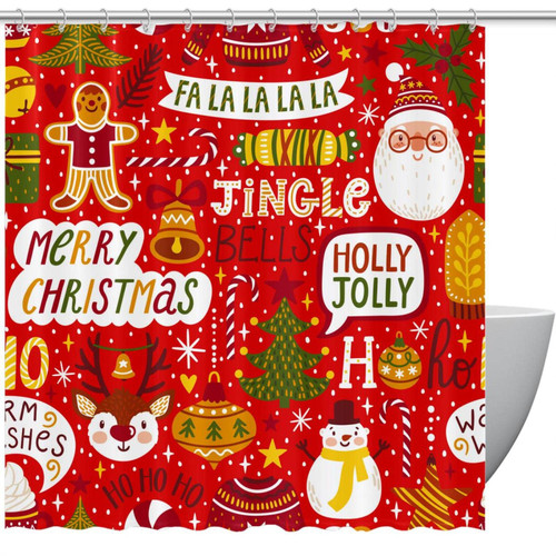 Shower Curtain, Merry Christmas Bathroom Curtain, Bathroom Shower Curtain with Hooks, Kids Bathroom Decor 72 Inch