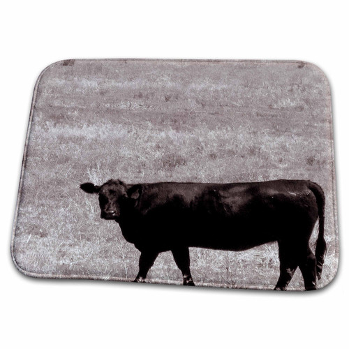 3dRose A black cow done in sepia tones on a meadow - Dish Drying Mats (ddm-321949-1)