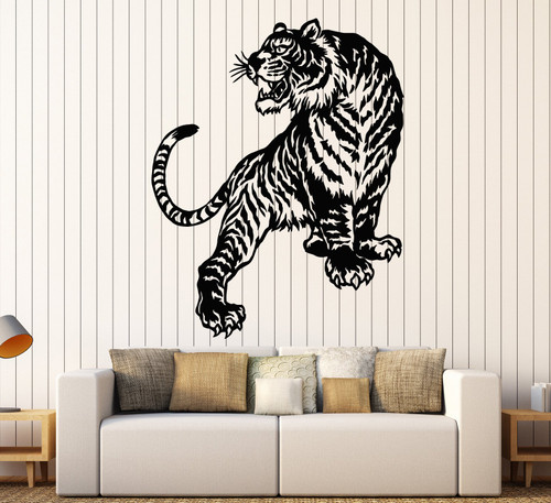 Large Vinyl Wall Decal Roaring Tiger Animal Tribal Predator Stickers Large Decor (ig4515) White