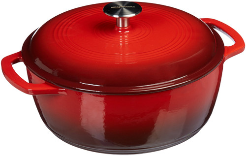 Amazon Basics Enameled Cast Iron Covered Round Dutch Oven, 4.3-Quart, Red