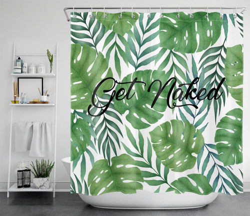 LB Tropical Green Leaves Shower Curtain with Hooks Watercolor Jungle Plant Monstera Plam Leaf on White Background Fabric Shower Curtains Black Font Funny Words Get Naked Bathroom Curtains, 72"x 72" LB Tropical Green Leaves Shower Curtain with Hooks Watercolor Jungle Plant Monstera Plam Leaf on White Background Fabric Shower Curtains Black Font Funny Words Get Naked Bathroom Curtains, 72"x 72"
