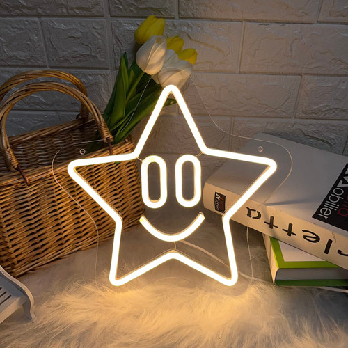 Star Neon Sign, Neon Wall Light up Sign for Mario Game Room Decor, Home Decor Bedroom Man Cave Holiday Party Star Neon Light Gift, Super Star Gaming Wall Decor Gamer for Boys, Kids, Size12''x12''