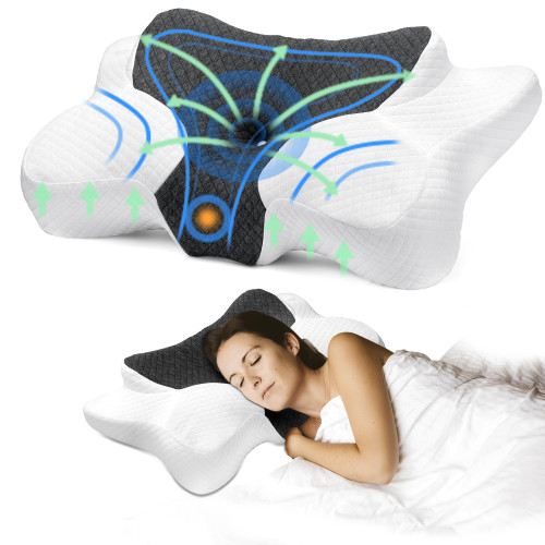 Neck Pillow, Cervical Pillow for Neck Pain Relief, Memory Foam Pillows for Sleeping, Adjustable Ergonomic Cervical Pillow, Cooling Pillow for Side, Back and Stomach Sleepers, Skin-friendly Design