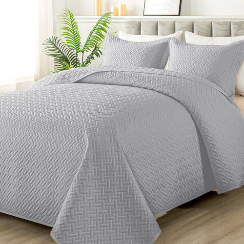 HYLEORY Quilt Set King Size - Soft Lightweight Quilts Summer Quilted Bedspreads - Reversible Coverlet Bedding Set for All Season 3 Piece (1 Quilt, 2 Pillow Shams) - Light Grey