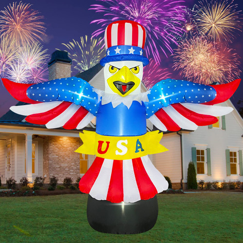 ZIZWO Independence Day Inflatable Outdoor Decorations - 4th of July Inflatables Patriotic Bald Eagle Blow Up Yard Decoration 6.6FT with LED Lights for Celebration Garden Lawn