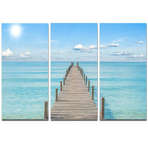Designart Pier Infinite to The Sea-Seascape Photo Canvas Art Print-36x28in-Multipanel 3 Piece, 36 x 28 in-3 Panels, Blue Designart Pier Infinite to The Sea-Seascape Photo Canvas Art Print-36x28in-Multipanel 3 Piece, 36 x 28 in-3 Panels, Blue