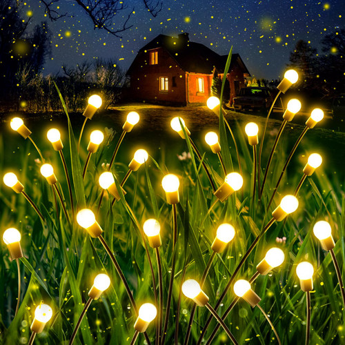 Firefly Garden Lights Solar Outdoor: 4 Pack Solar Firefly Lights Outdoor Waterproof, 8 LED Vibrant Firefly Starburst Swaying Lights by Wind, Solar Lights for Outside Garden Decoration (Warm White)