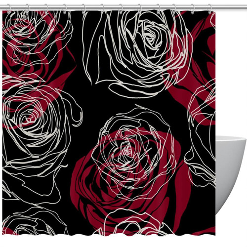 VAPOKF Shower Curtain for Bathroom Decor, Rose Flowers on Black Waterproof Polyester Fabric Bath Curtain Set with 12 Hooks - 66x72 Inches VAPOKF Shower Curtain for Bathroom Decor, Rose Flowers on Black Waterproof Polyester Fabric Bath Curtain Set with 12 Hooks - 66x72 Inches