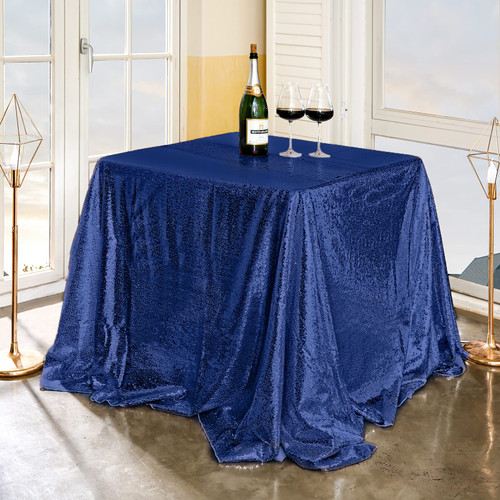 FYLEDAEE Sequin Navy Blue Tablecloth Square 90X90 inch Glitter Shimmer Tablecloth for Wedding Baby Shower Birthday Party Dinners Sparkly Tablecloth