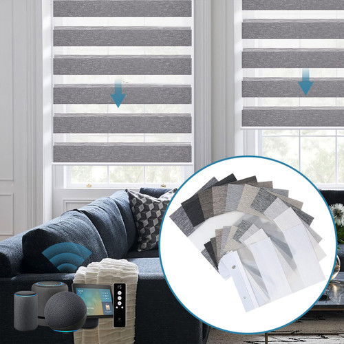 WEFFORT Motorized Zebra Shades Fabric Sample Smart Blinds Compatible with Alexa, HomeKit, SmartThings, Google Home, Remote Control Blinds Electric Blinds with Remote for Windows Smart Home