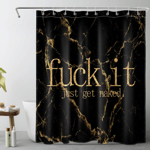 Black and Gold Marble Shower Curtain Decor, Funny Quotes Fuck It Get Naked Marble Abstract Art Shower Curtain for Bathroom 60X72 inch Polyester Fabric Bathroom Decoration Bath Curtains Hooks Included Black and Gold Marble Shower Curtain Decor, Funny Quotes Fuck It Get Naked Marble Abstract Art Shower Curtain for Bathroom 60X72 inch Polyester Fabric Bathroom Decoration Bath Curtains Hooks Included