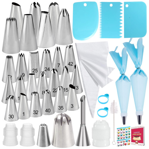 Piping Bags and Tips Set,50Pcs Cake Decorating Supplies Kit with Cake Icing Frosting Nozzles,Icing Scrapers,Reusable & Disposable Pastry Bags - Baking Tools for Cookies,Cupcakes Cake Decorating