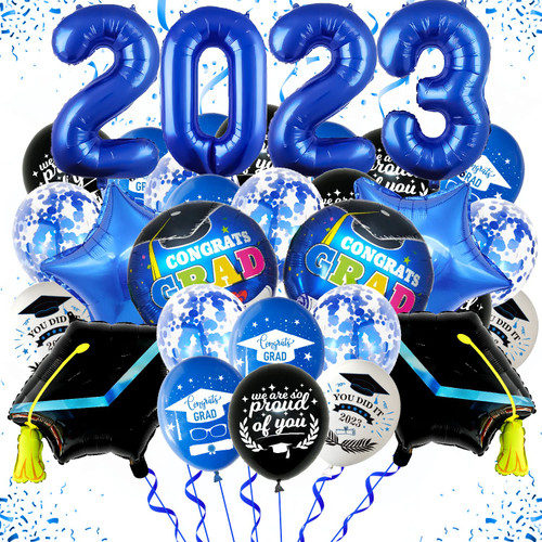 Graduation Balloons 2023, Graduation Party Decorations 2023 Include Graduation Black Blue Confetti Balloons, Graduation Theme Latex Balloons for 2023 Graduation Party Supplies Graduation Balloons 2023, Graduation Party Decorations 2023 Include Graduation Black Blue Confetti Balloons, Graduation Theme Latex Balloons for 2023 Graduation Party Supplies