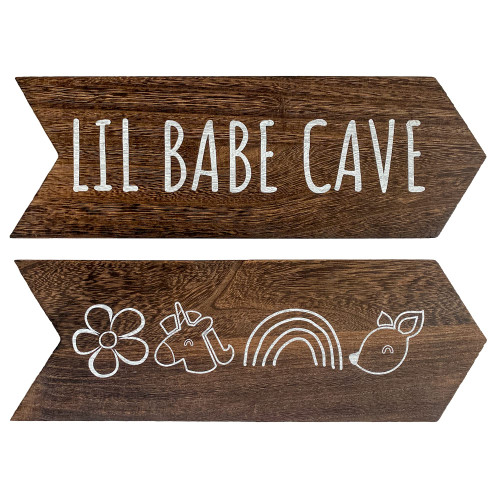Lil Babe Cave Wall Sign - Little Babe Cave Decor for Playroom, Baby Girl Room Decor, Woodland Nursery Decor for Girls, Baby Girl Nursery Wall Decor, Toddler Girl Bedroom Decor, 14 * 10 inch
