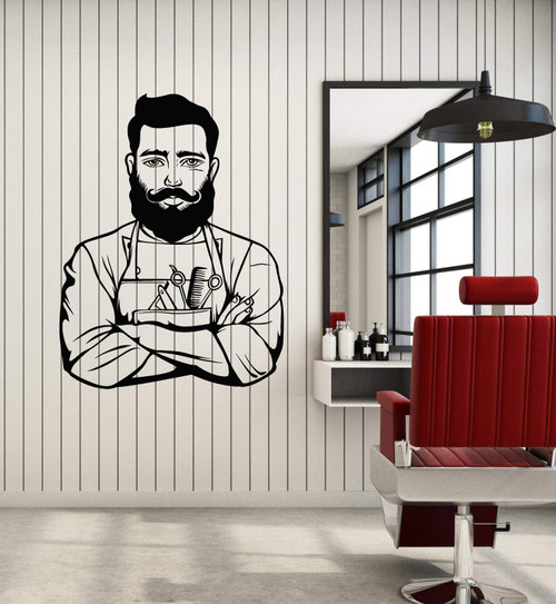 Vinyl Wall Decal Barbershop Tools Hair Hairdresser Barber Stylist Stickers Mural Large Decor (g4790) Black