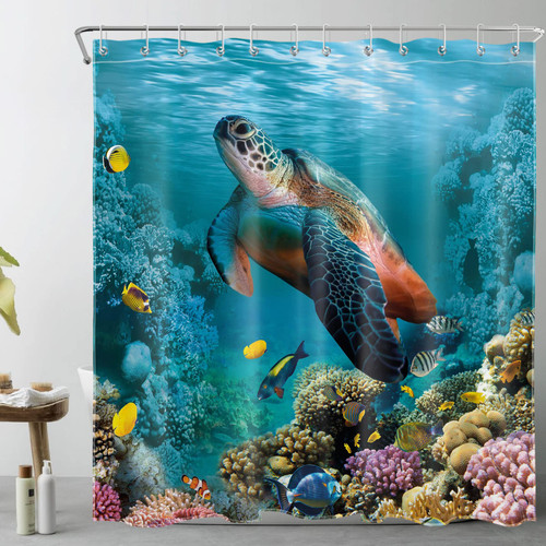 LB Funny Sea Turtle Shower Curtain for Bathroom,Underwater World Colorful Marine Life Tropical Fish and Coral Fabric Shower Curtain with Hooks,Blue Ocean Sea Bathroom Curtains Shower Set, 72x72 inches LB Funny Sea Turtle Shower Curtain for Bathroom,Underwater World Colorful Marine Life Tropical Fish and Coral Fabric Shower Curtain with Hooks,Blue Ocean Sea Bathroom Curtains Shower Set, 72x72 inches