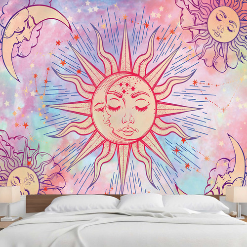 Atrippy Pink Tapestry for Bedroom Teen Girl Sun and Moon Wall Tapestry Boho Decor Tapestry Wall Hanging for Living Room Dorm (51''x60'') Atrippy Pink Tapestry for Bedroom Teen Girl Sun and Moon Wall Tapestry Boho Decor Tapestry Wall Hanging for Living Room Dorm (51''x60'')