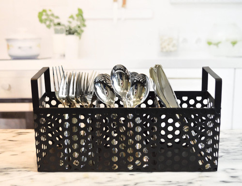 Boston Warehouse Modern Circles Flatware Caddy, 3 Section, Matte Black
