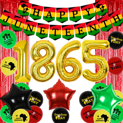 Juneteenth Party Decorations - Freedom Day Africa American Independence Decor with Happy Juneteenth Banner, Star Balloons, Red Tinsel Curtain Backdrop for June 19th 1865 Party Supplies Juneteenth Party Decorations - Freedom Day Africa American Independence Decor with Happy Juneteenth Banner, Star Balloons, Red Tinsel Curtain Backdrop for June 19th 1865 Party Supplies