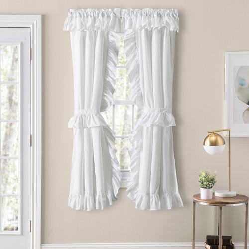 Ellis Curtain Classic Wide Ruffled Prisilla Pair with Ties, 80 in x 84 in, White