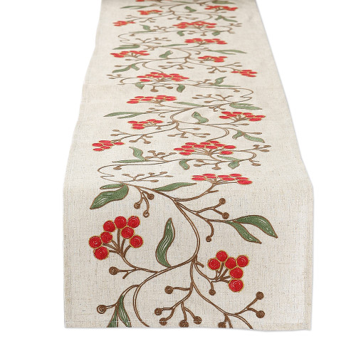 DII Holiday Dining Table Decoration Embroidered Christmas Table Runner, 14x70, Winter Berries