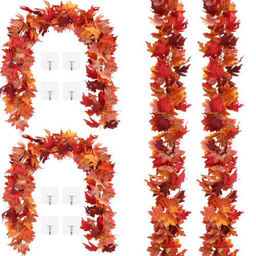 U'Artlines 4Pcs Artificial Fall Garland Maple Leaf Autumn Hanging Foliage Garlands Vines Thanksgiving Decor for Home Wedding Party Fireplace Indoor Outdoor