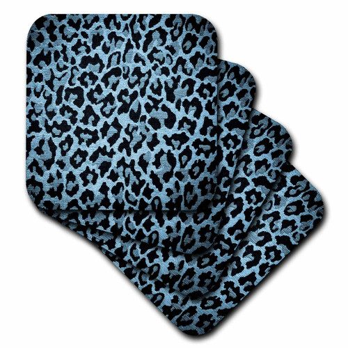 3dRose Lee Hiller Designs RAB Rockabilly - RAB Rockabilly Black and Blue Leopard Print - Set of 4 Coasters - Soft (CST_14047_1)