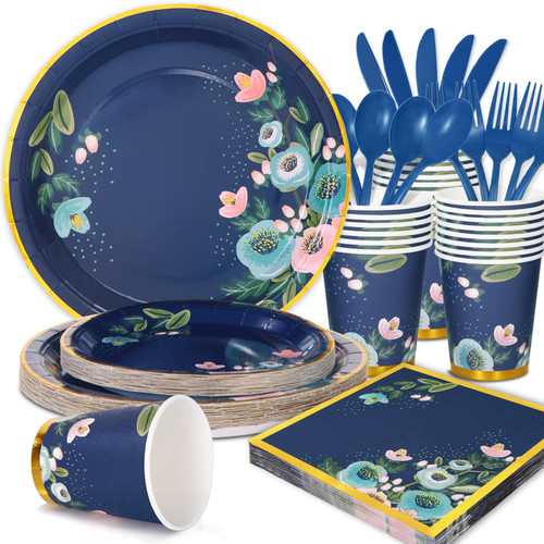 joy akkess 175 PCS Floral Plates and Napkins Party Supplies Floral Paper Plates Serves 25 Guests Floral Party Plates Sets for Floral Party Decorations Women Birthday Bridal Shower