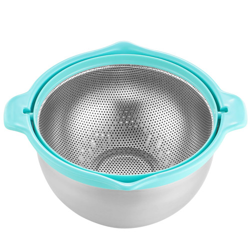 POPGRADE 2 in 1 Stainless Steel Colander Bowl Set, Detachable Rice Washer Strainer Set, Rice Washing Bowl and Strainer for Fruit, Pasta, Small Rice Cleaner Strainer Bowl, Blue POPGRADE 2 in 1 Stainless Steel Colander Bowl Set, Detachable Rice Washer Strainer Set, Rice Washing Bowl and Strainer for Fruit, Pasta, Small Rice Cleaner Strainer Bowl, Blue