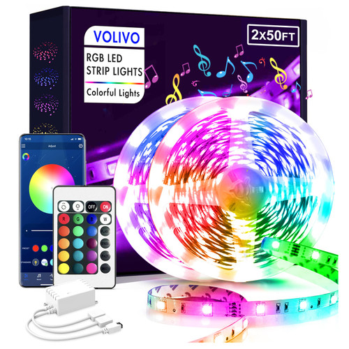 VOLIVO Led Lights for Bedroom 100ft (2 Rolls of 50ft), Smart Led Strip Lights with App Controlled, Music Sync Color Changing Led Lights for Room Home Party Decoration