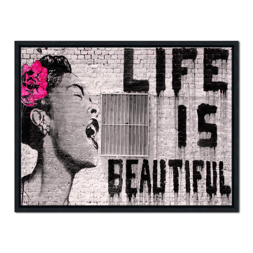 Pyradecor Black Framed Banksy Life is Beautiful Artwork Modern Grey Love Pictures Paintings Canvas Prints Wall Art for Bedroom Living Room Home Office Decorations Pyradecor Black Framed Banksy Life is Beautiful Artwork Modern Grey Love Pictures Paintings Canvas Prints Wall Art for Bedroom Living Room Home Office Decorations