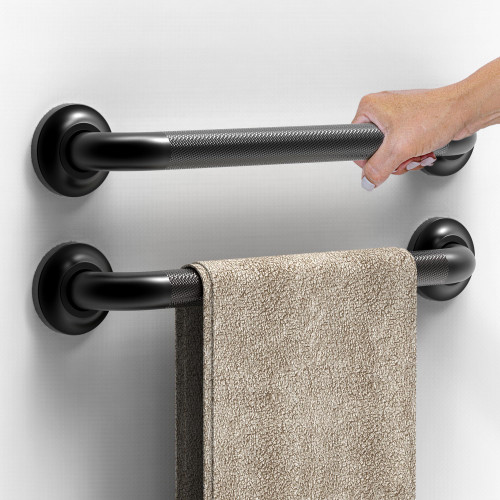 AmeriLuck Dual Pack 1-1/4 x 16in ADA Stainless Steel Grab Bar with Anti-Slip Knurled Grip, 500lbs Supporting, Matte Black