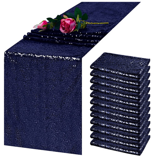 TCBESTO Navy Blue Sequin Table Runner 12''x72'' 12 Pack Sparkly Metallic Sequin Runner for Party Dinner Reception Event Bridal Birthday Wedding Glitter Table Runner
