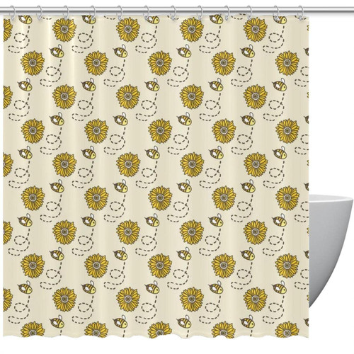 VAPOKF Shower Curtain for Bathroom Decor, Sunflower and Bees Waterproof Polyester Fabric Bath Curtain Set with 12 Hooks - 60x72 Inches