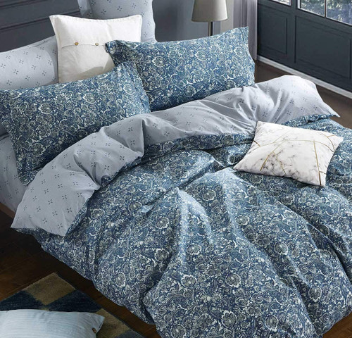 SLEEPBELLA Duvet Cover Set 600 Thread Count Cotton Bedding Set (Twin, Blue-Paisley)