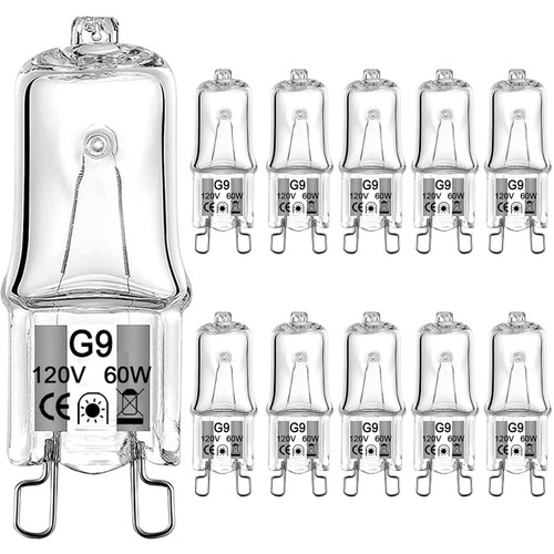G9 Halogen Bulb 60 Watt 120 Volt Dimmable T4 JCD Type Bi-Pin Base for Chandeliers, Pendants, Cabinet Lights, Landscape Lights Replacement, Warm White (10 Pack)