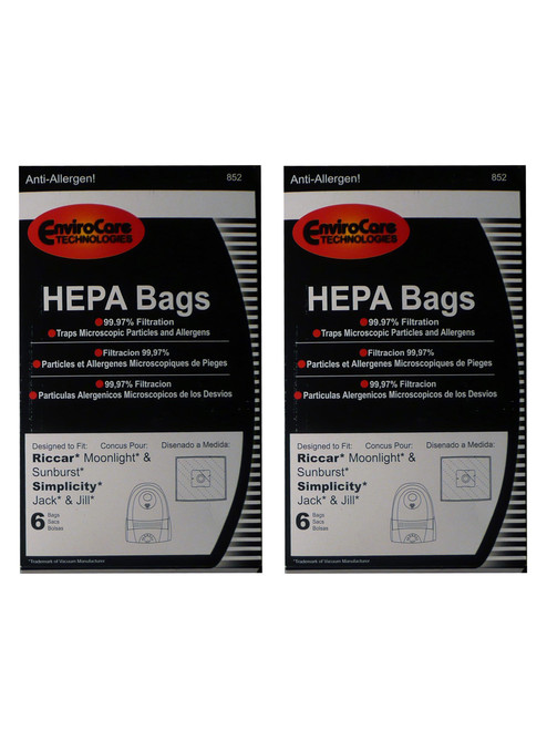 EnviroCare Technologies Canister Hepa Bags, Compatible with Simplicity Jack Jill Riccar Moonlight, Sunburst Vacuum Cleaners, 12 Vacuum Bags