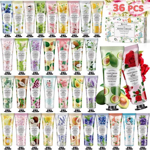 BESNEL 36 Pack Plant Fragrance Hand Cream,Moisturizing Hand Care Cream Gift Set,Mini Hand Lotion Travel Size in Bulk,Gifts for Women,Mom,Sister BESNEL 36 Pack Plant Fragrance Hand Cream,Moisturizing Hand Care Cream Gift Set,Mini Hand Lotion Travel Size in Bulk,Gifts for Women,Mom,Sister