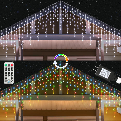 Color Changing Christmas Icicle Lights Outdoor, 29.5Ft 360 LED Icicle String Lights Connectable with 60 Drops, 11 Modes White & Multicolor Fairy Twinkle Lights with Remote, Indoor Xmas Decorations