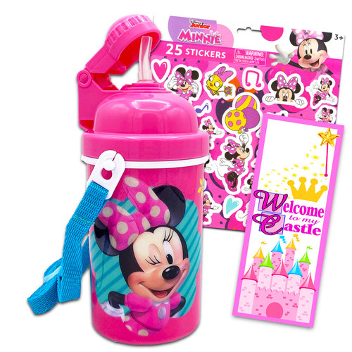 Classic Disney Disney Minnie Mouse Water Bottle for Girls - 3 Pc Minnie Refillable Bottle For Home, School, and Sports With Minnie Stickers and More (Minnie Mouse Bottle Bundle)