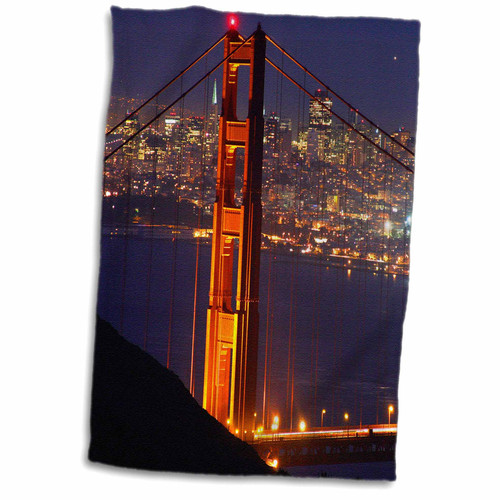 3dRose USA, California. Golden Gate bridge with San Francisco lights. - Towels (twl-189388-1)