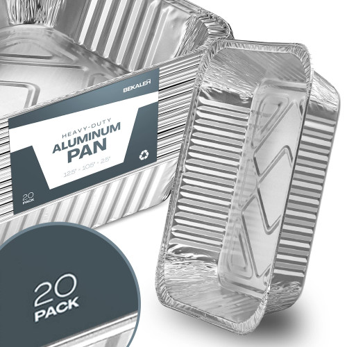 BEKALEH Aluminum Foil Pans - 9x13 Heavy Duty Half Size Deep Foil Pan - Disposable Aluminum Baking Pans - Tin Foil Pans For Storing, Heating, And Preparing Food - Pack Of 20 with 1.66LB Capacity