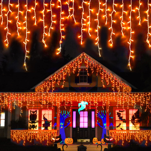 YEGUO 400 LED Orange Halloween Lights Outdoor Waterproof, 33ft 80 Drops Icicle Christmas Lights Connectable, 8 Modes Icicle Xmas Lights with Memory for Fall Thanksgiving Autumn Harvest Indoor Decor